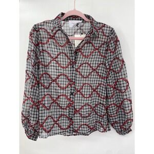 The Shirt by Rochelle Behrens Top Womens size XS Button Blouse Stripe red
